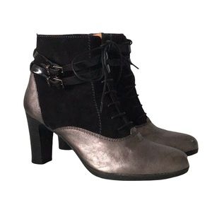 Hispanitas Metallic Suede Lace Up Heeled Black Ankle Booties, EU 36